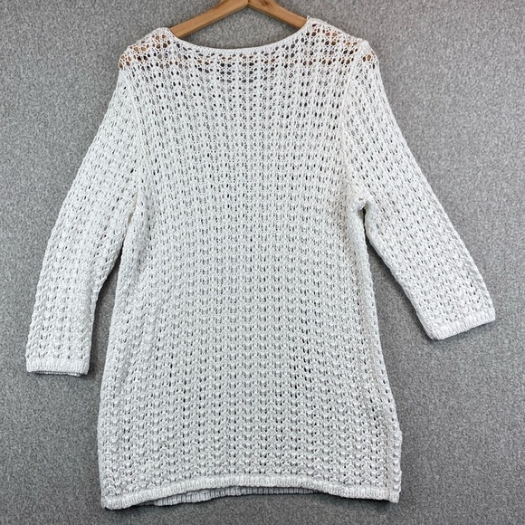 Chico’s Nancy open knit sweater crochet pearl white XL/3 travel collection - Picture 3 of 9